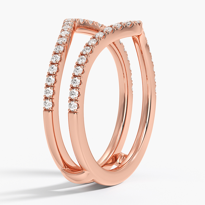 Chevron Diamond Wedding Band Set, V Shape Stackable Ring, Curved Diamond Ring Guard