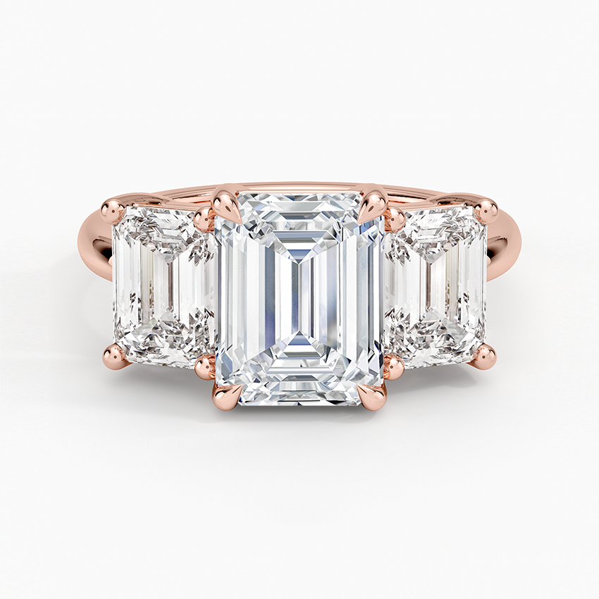 Emerald Cut Three Stone Diamond Ring, Step Cut Trilogy Engagement Ring, Minimalist Luxury Statement Ring