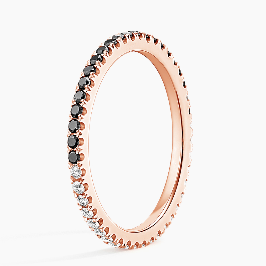 Black & White Diamond Half Eternity Ring, Minimalist Stackable Band, Anniversary Wedding Ring