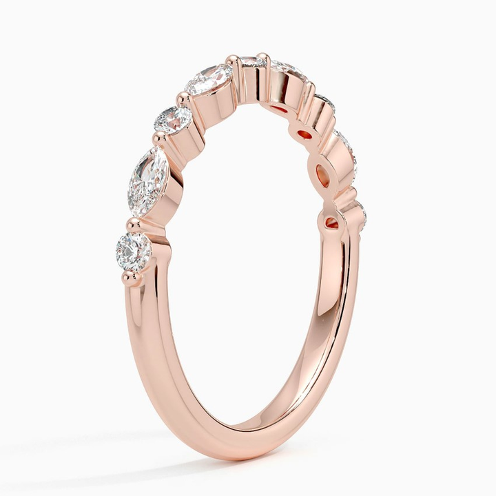 Marquise & Round Diamond Wedding Band, Alternating Diamond Ring, Stackable Anniversary Band