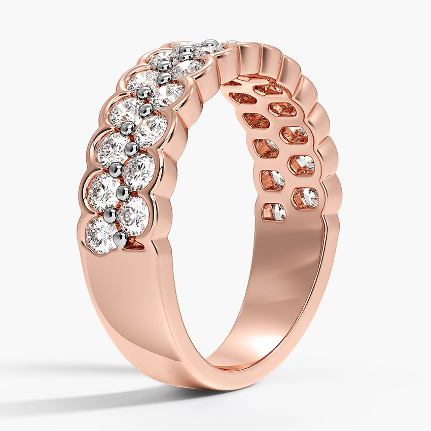 Scalloped Diamond Eternity Band, Round Brilliant Cut Wedding Ring, Solid Gold Anniversary Band
