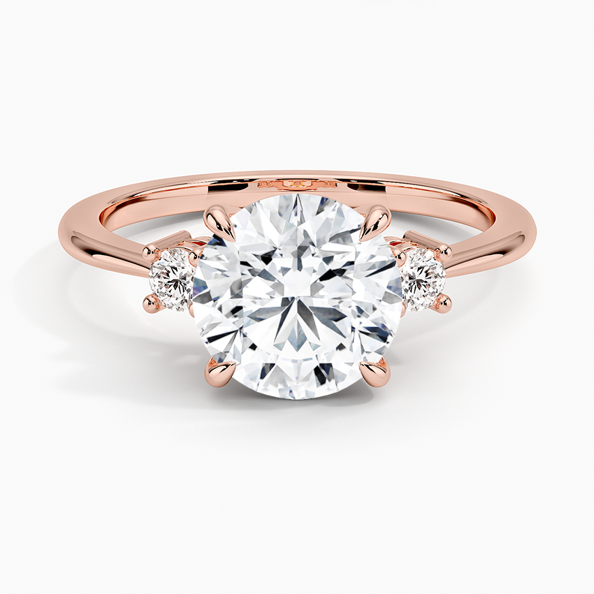 Three Stone Round Cut Diamond Engagement Ring, Solid Gold, Classic Minimalist Bridal Ring
