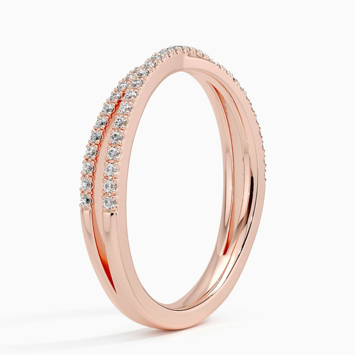 Diamond Crossover V Band Ring, Curved Wedding Band, Anniversary Gift