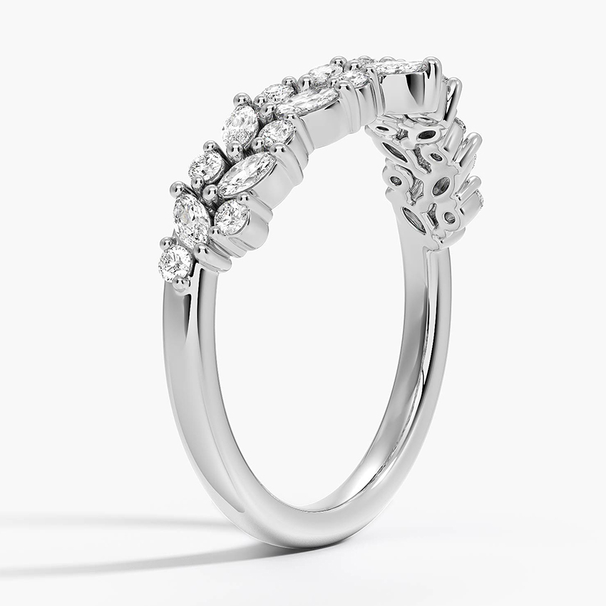 Marquise & Round Diamond V Shape Ring, Curved Wedding Band, Chevron Diamond Ring
