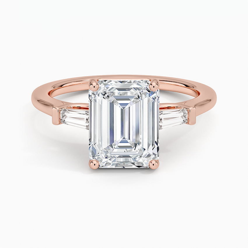 Emerald Cut Diamond Engagement Ring with Tapered Baguette Side Stones, Minimalist Three Stone Ring, Bridal Jewelry