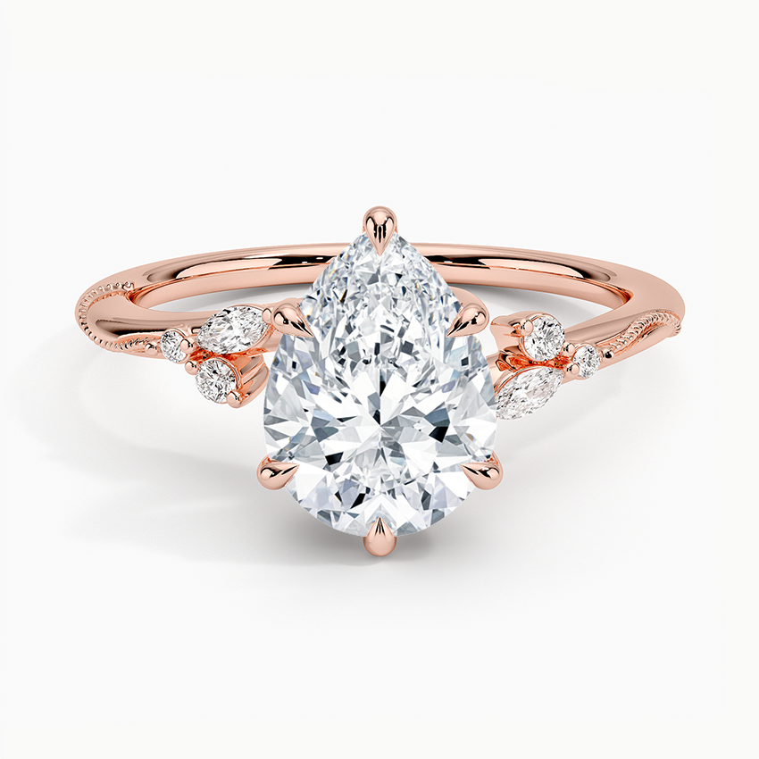 Pear Cut Moissanite Engagement Ring, Floral Cluster Diamond Ring, Vintage Inspired Solitaire Ring