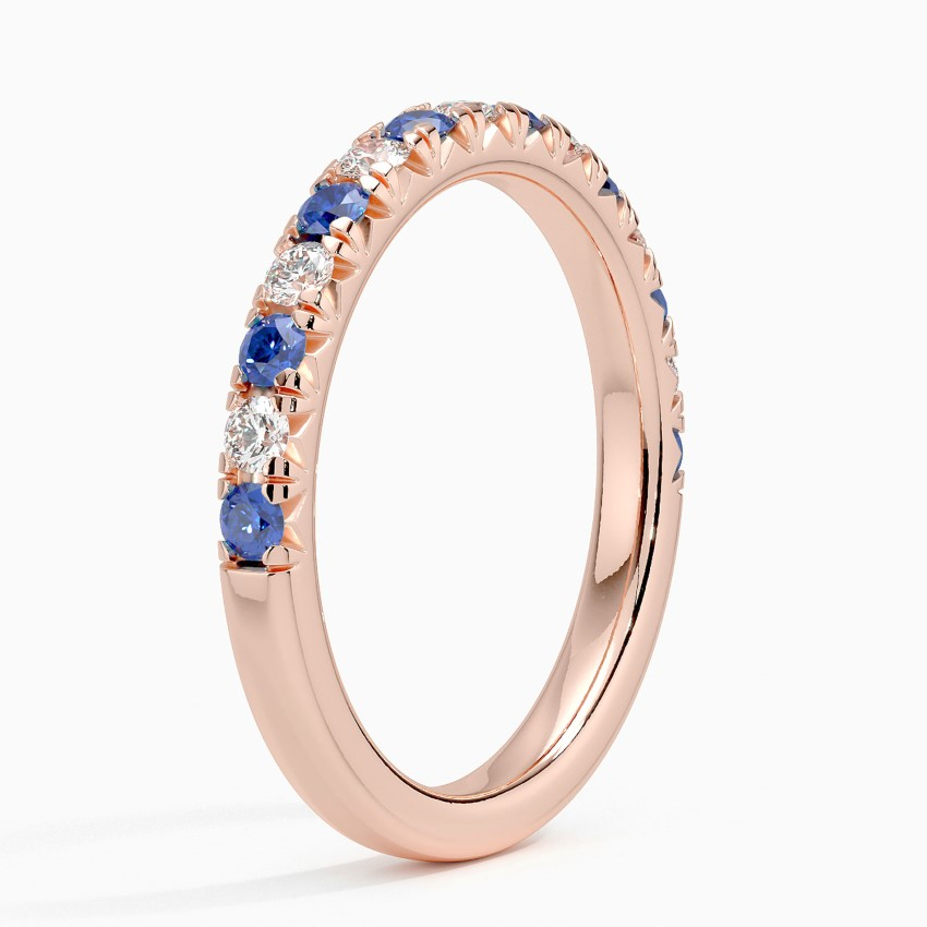 Blue Sapphire & Diamond Eternity Band Ring, Alternating Gemstone Wedding Band, Stackable Anniversary Ring