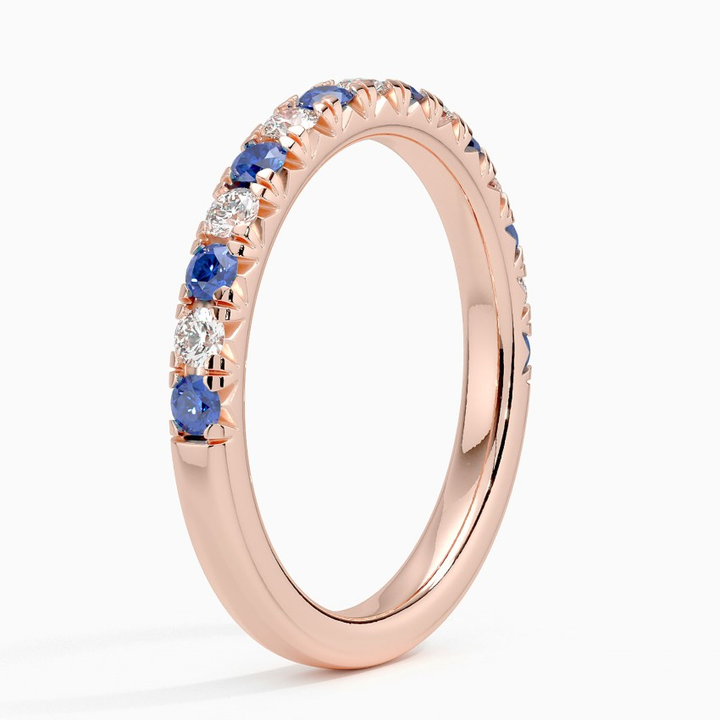 Blue Sapphire & Diamond Eternity Band Ring, Alternating Gemstone Wedding Band, Stackable Anniversary Ring