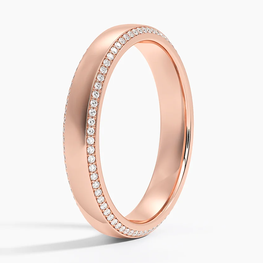 Minimalist Diamond Wedding Band, Double Row Pavé Diamond Ring, Gold Stackable Ring