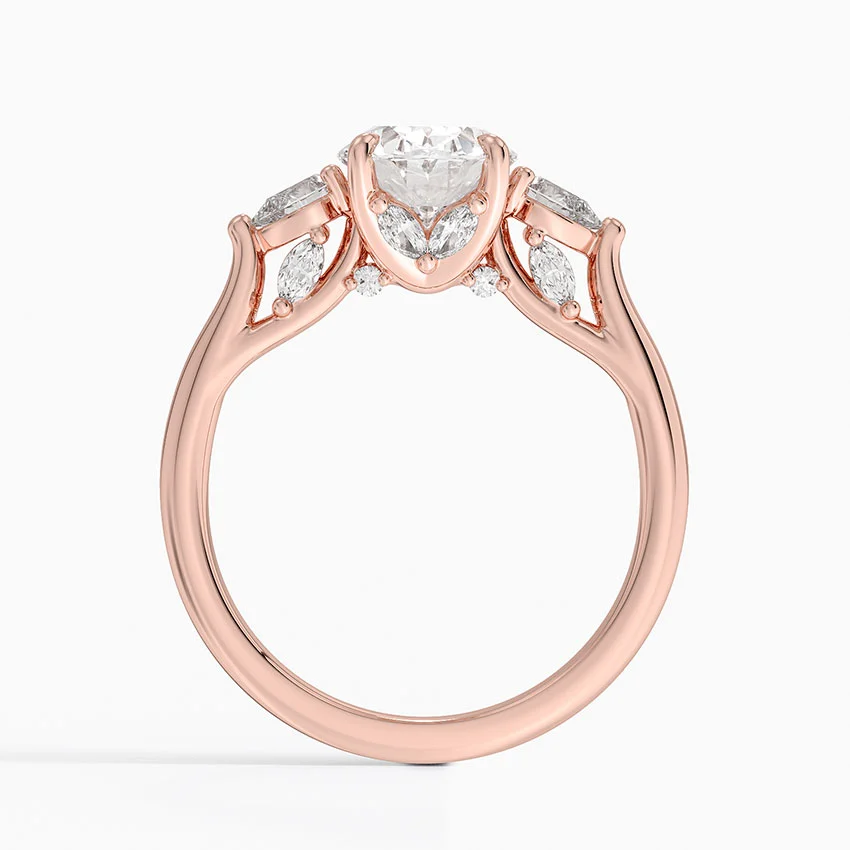 Oval Cut Diamond Three Stone Engagement Ring, Pear Side Stones Ring, Solid Gold Promise Ring