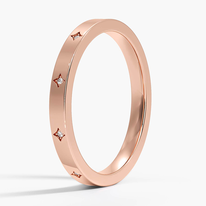 Minimalist Diamond Star Band, Stackable Diamond Wedding Band, Dainty Gold Ring