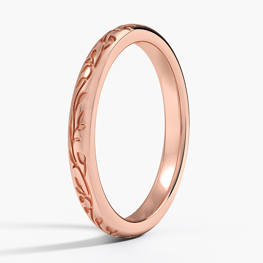 Nature Inspired Leaf Engraved Ring, Minimalist Floral Band, Stackable Wedding Band