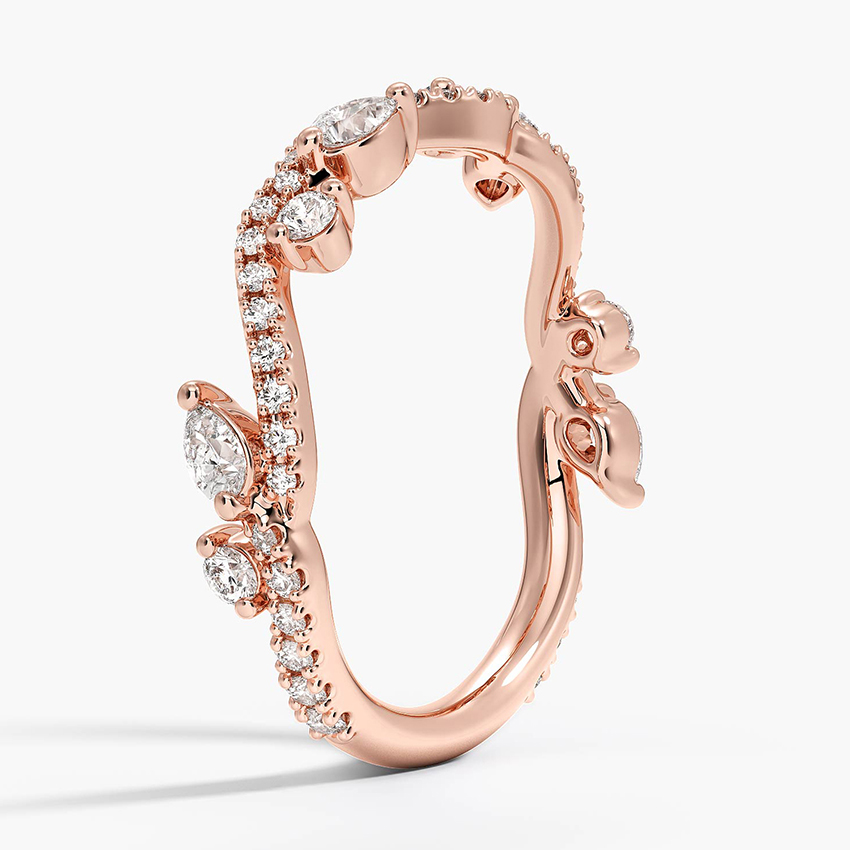 Chevron Diamond Wedding Band, Curved V Shaped Diamond Ring, Marquise & Round Diamond Stacking Ring