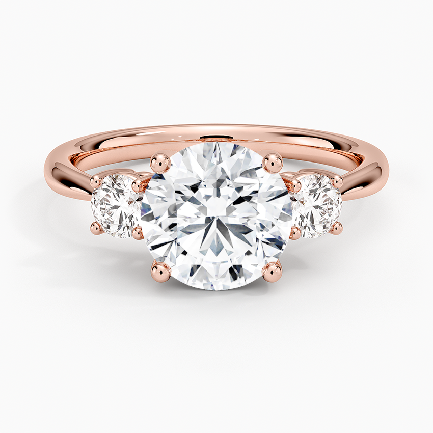 Three Stone Round Cut Diamond Engagement Ring, 3 Stone Moissanite Ring, Bridal Ring Gift for Her