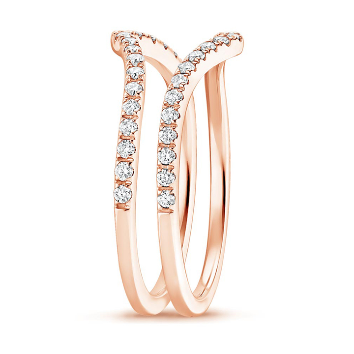 V Shape Diamond Ring Set, Chevron Wedding Band, Stackable Diamond Ring
