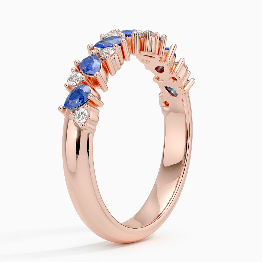 Blue Sapphire & Diamond Half Eternity Ring, Pear Cut Sapphire Wedding Band, Anniversary Gift Ring