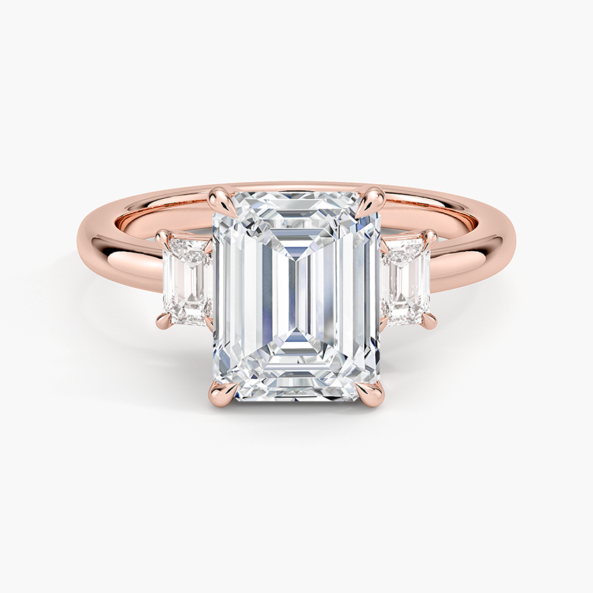 Emerald Cut Diamond Three Stone Ring, Engagement Ring, Classic Solitaire with Side Baguettes
