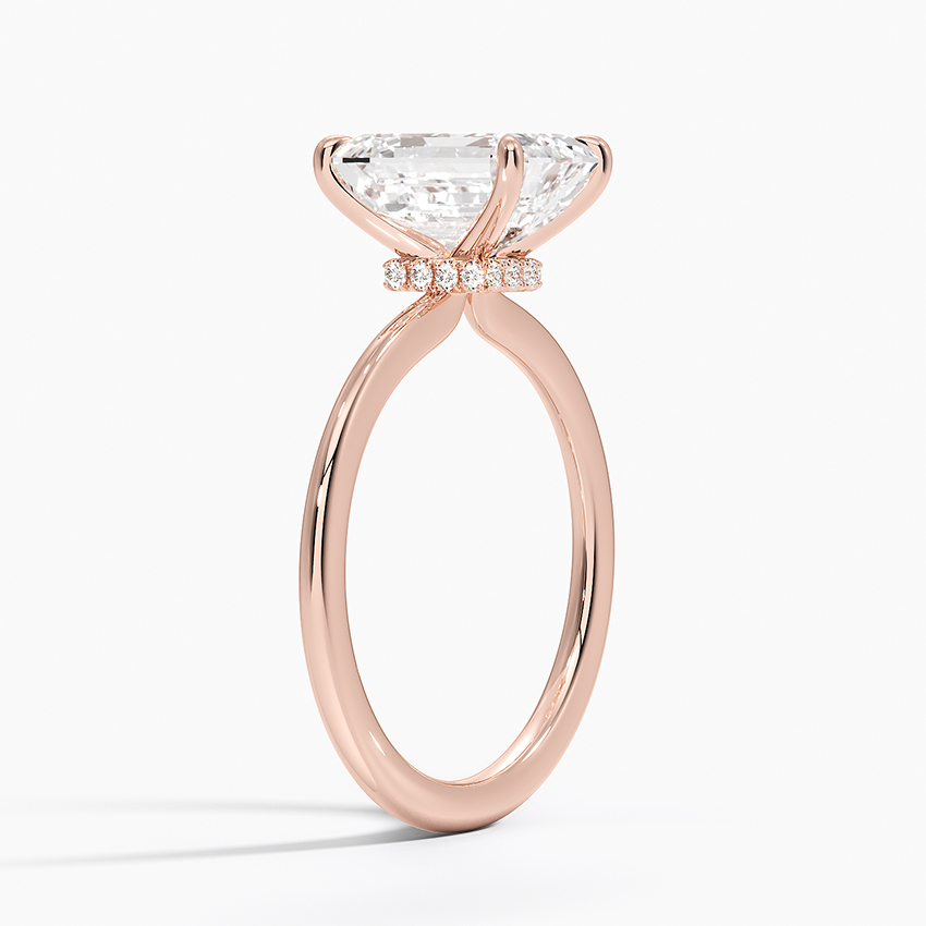 Emerald Cut Solitaire Engagement Ring, Hidden Halo Diamond Ring, Minimalist Prong Setting Ring
