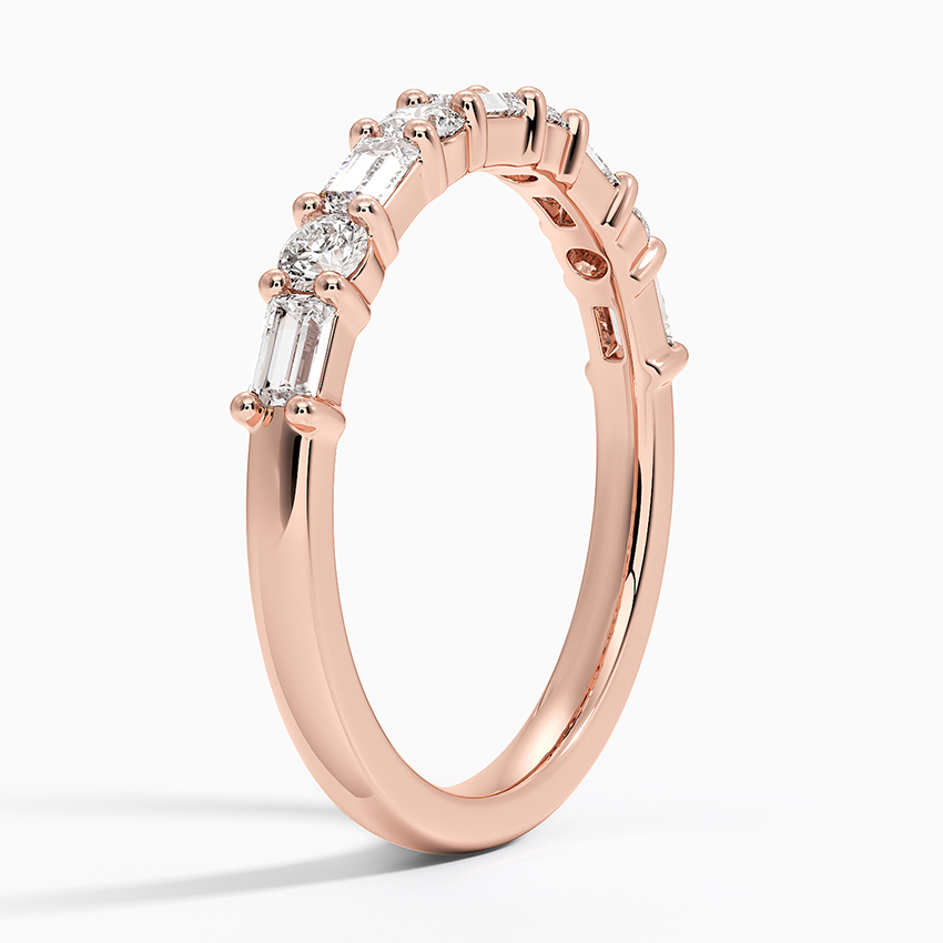 Round & Baguette Diamond Wedding Band, Alternating Diamond Ring, Minimalist Diamond Ring