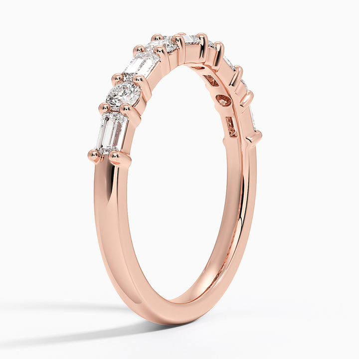 Round & Baguette Diamond Wedding Band, Alternating Diamond Ring, Minimalist Diamond Ring