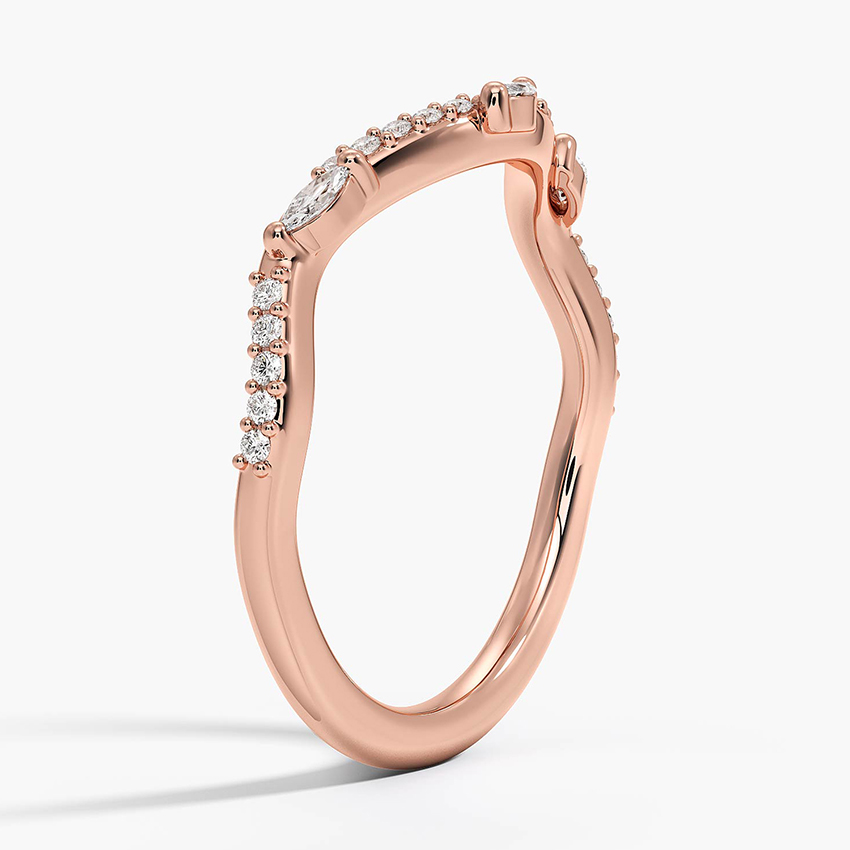 Marquise Diamond V Band Ring, Curved Wedding Band, Chevron Diamond Ring