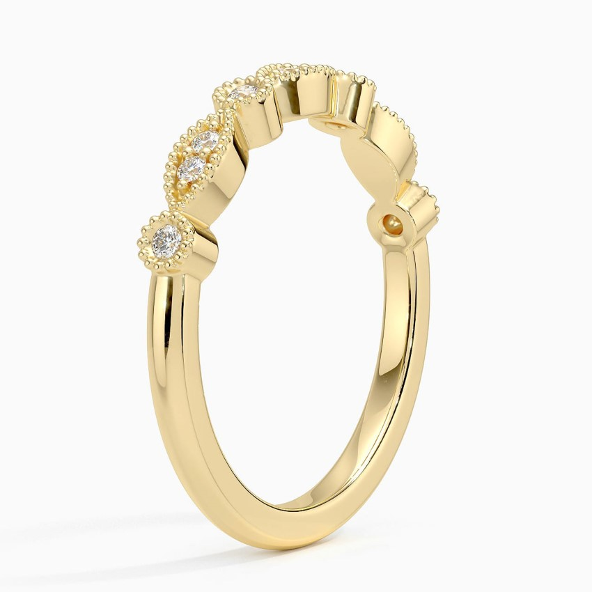 Vintage Marquise Diamond Wedding Band, Milgrain Diamond Ring, Stackable Gold Ring