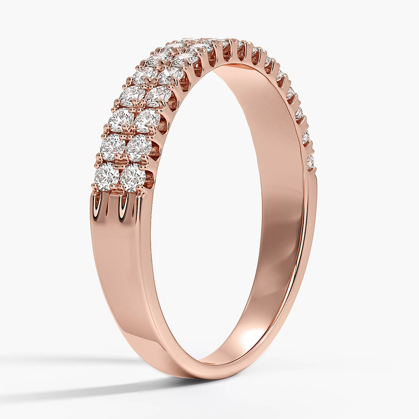 Double Row Diamond Band Ring, Two Row Pavé Diamond Wedding Band, Minimalist Stackable Ring