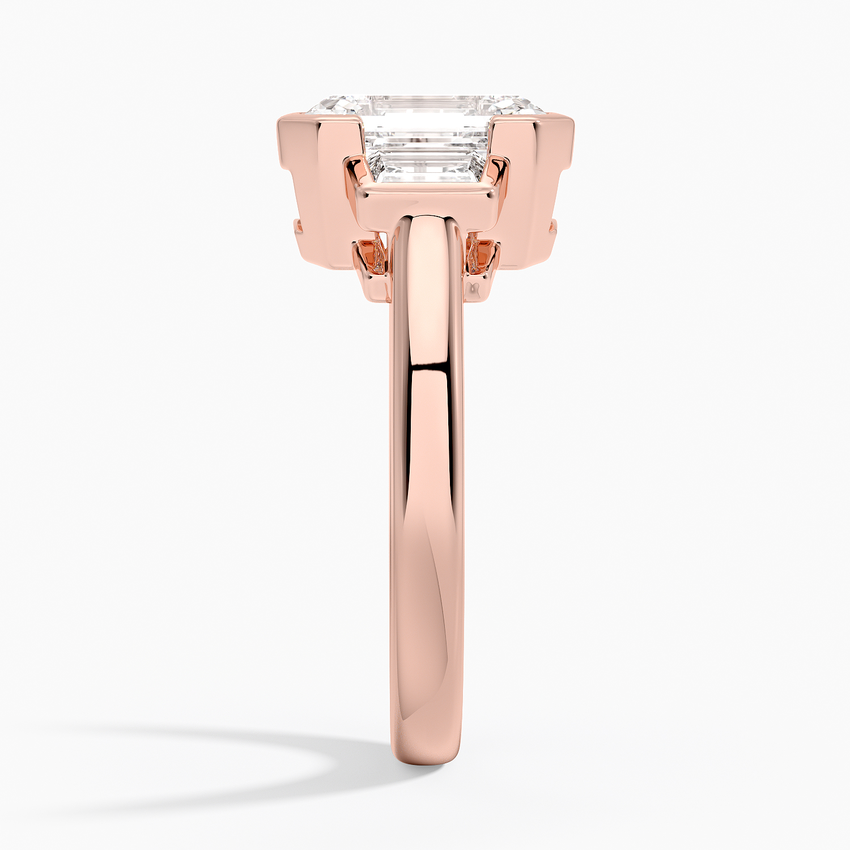 Emerald Cut Diamond Engagement Ring, Three Stone Bezel Set Ring, Minimalist Luxury Bridal Ring