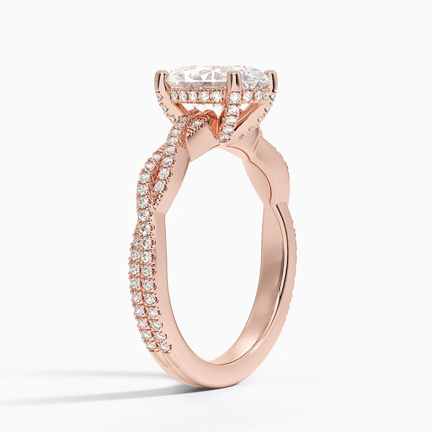 Oval Cut Diamond Engagement Ring, Twisted Pavé Band Ring, Solitaire Oval Ring