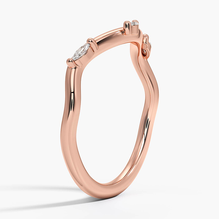 Marquise Diamond Curved Wedding Band, V Shape Stacking Ring, Minimalist Contour Ring