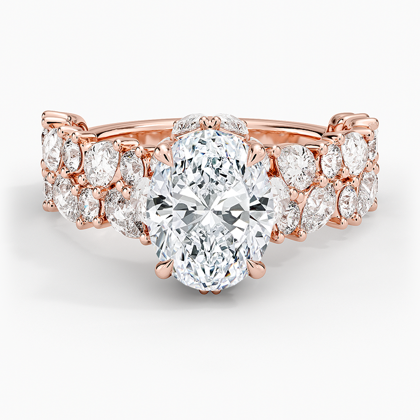 Oval Cut Diamond Engagement Ring, Cluster Side Stone Ring, Pave Band Oval Solitaire Ring
