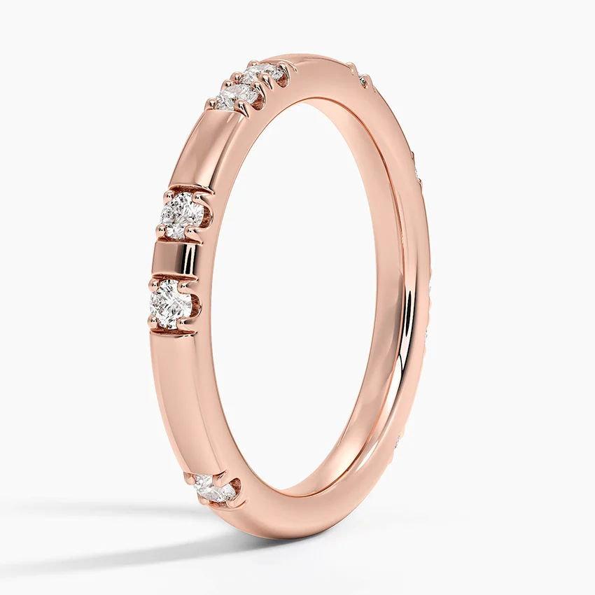 Minimalist Diamond Wedding Band Ring, Slim Gold Diamond Ring, Half Eternity Band