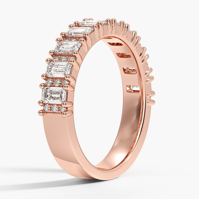 Emerald Cut Diamond Eternity Band Ring, Baguette & Round Diamond Wedding Band, Solid Gold Stackable Ring