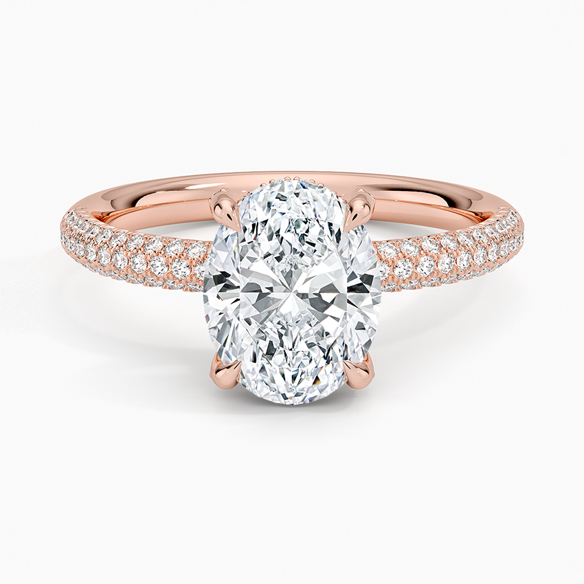Oval Cut Diamond Engagement Ring, Hidden Halo Pavé Band Ring, Bridal Promise Ring