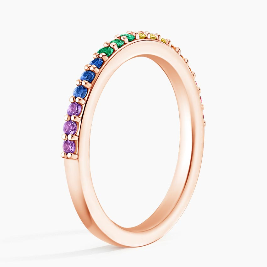Rainbow Diamond Eternity Band Ring, Multicolor Gemstone Stackable Ring, Pride Jewelry Gift