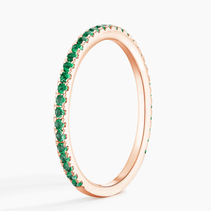 Emerald Wedding Band Ring, Green Gemstone Eternity Band, Stackable Ring