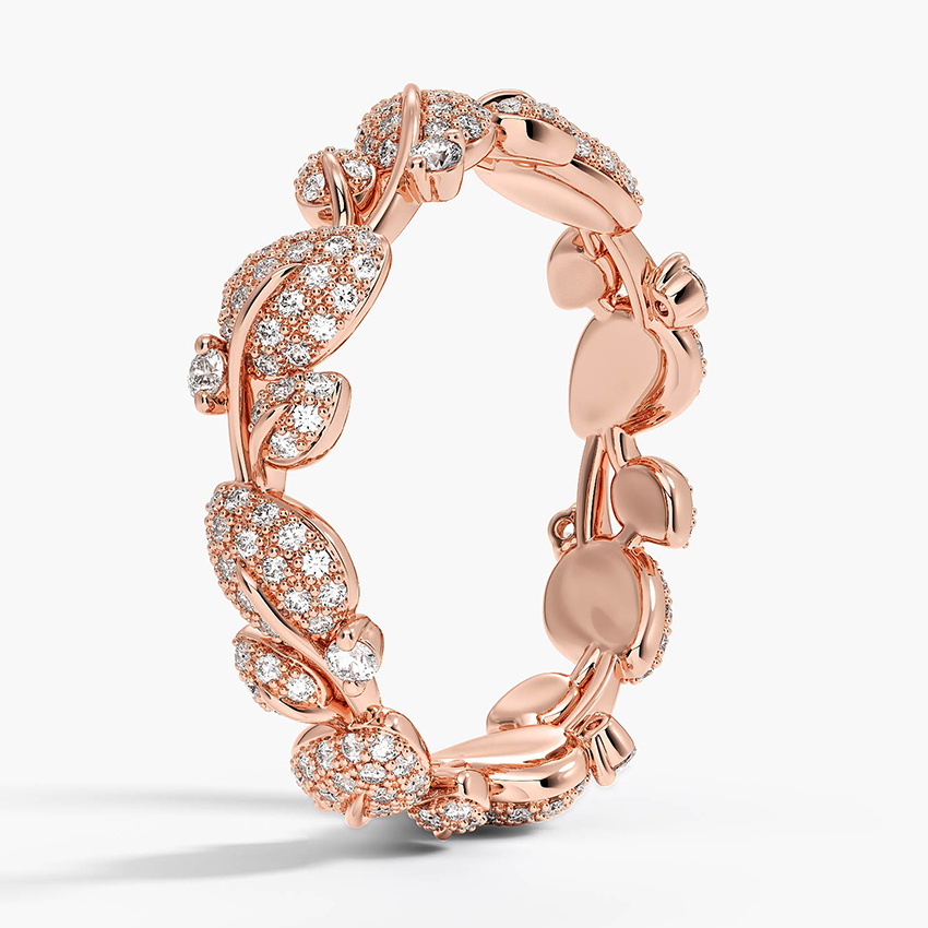 Luxury Diamond Eternity Band Ring, Pavé Leaf Vine Wedding Band, Solid Gold Anniversary Ring