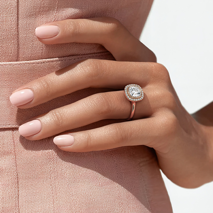 Round Brilliant Cut Diamond Halo Engagement Ring, Classic Bezel Halo Ring, Bridal Promise Ring
