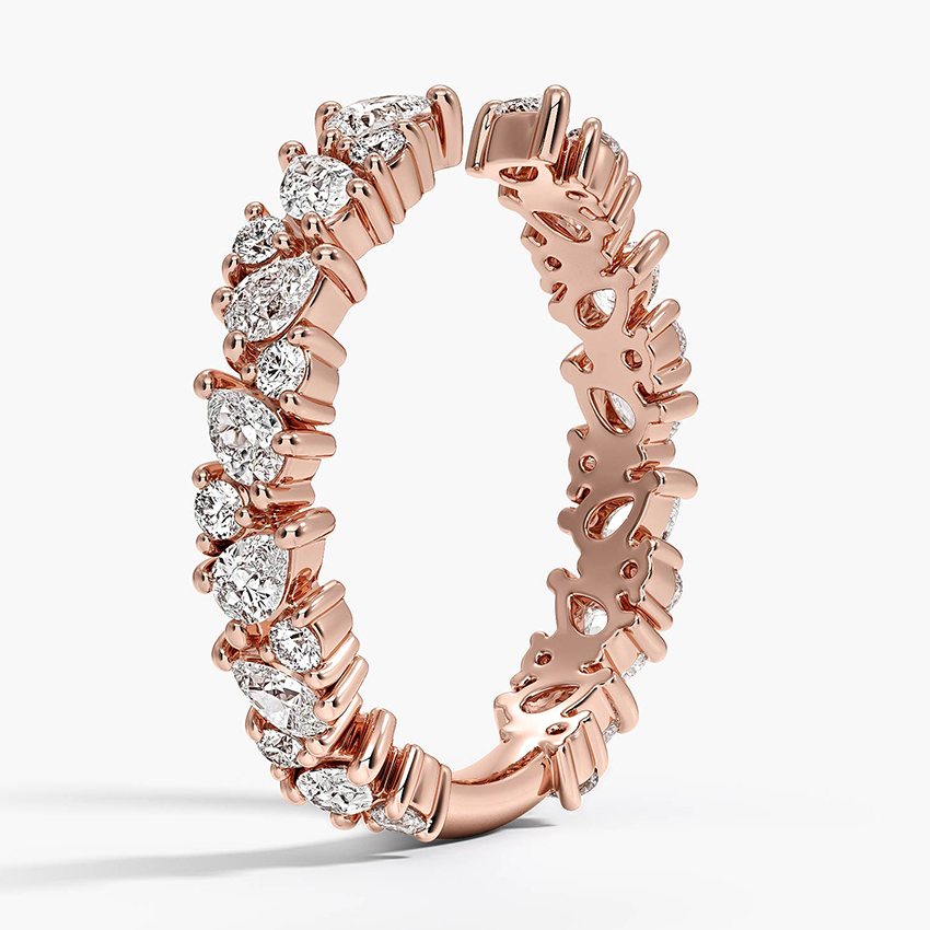 Open Diamond Cuff Ring, Marquise & Round Cut Diamond Ring, Fine Jewelry Gift for Her