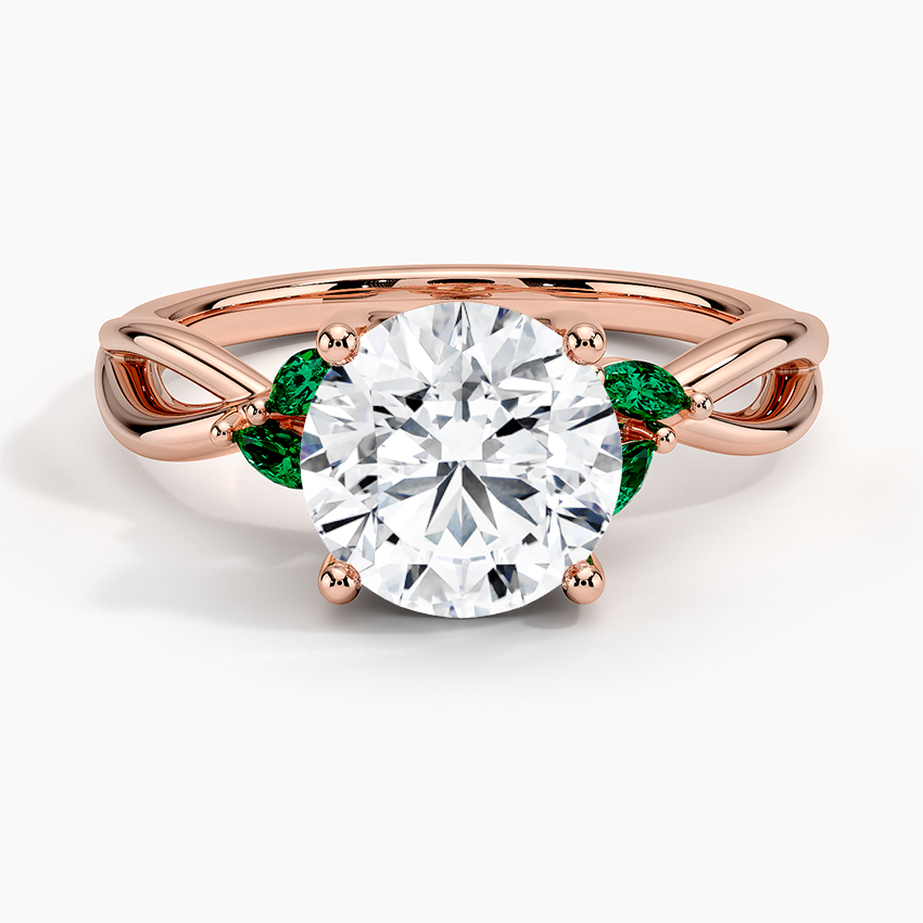 Infinity Twist Moissanite Engagement Ring with Green Marquise Accents in 14K/18K Gold