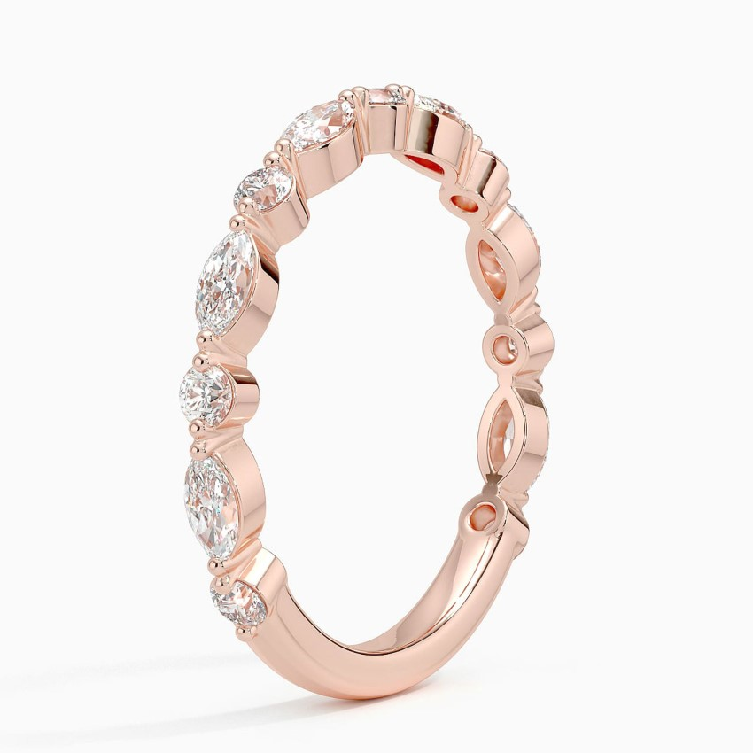 Marquise & Round Diamond Wedding Band, Curved Diamond Ring, Stackable Anniversary Band
