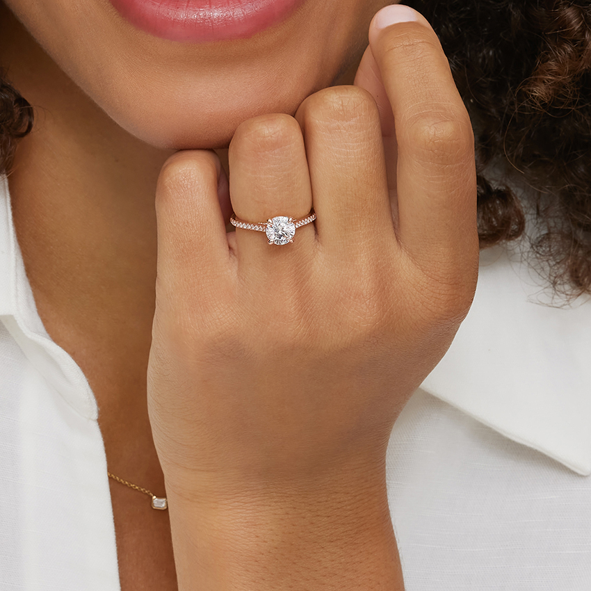 Oval Cut Moissanite Engagement Ring, Pavé Diamond Band Ring, Bridal Promise Ring