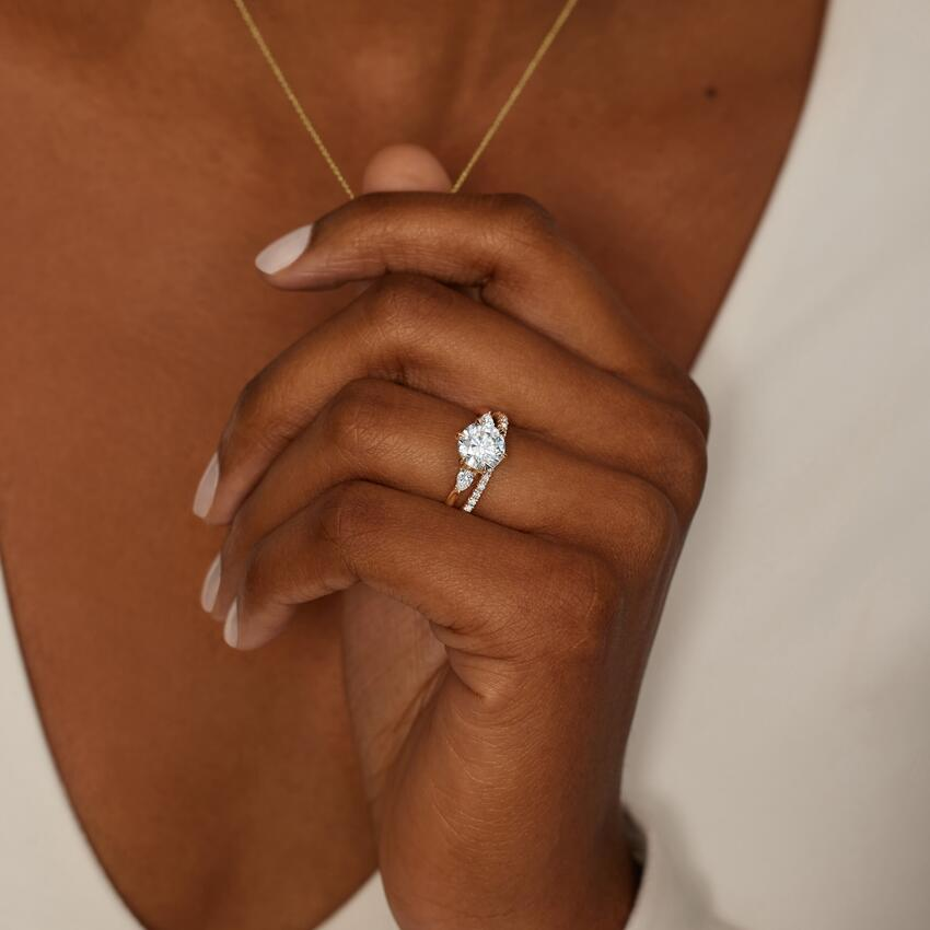 Oval Cut Diamond Engagement Ring with Marquise Side Stones, Three Stone Bridal Ring