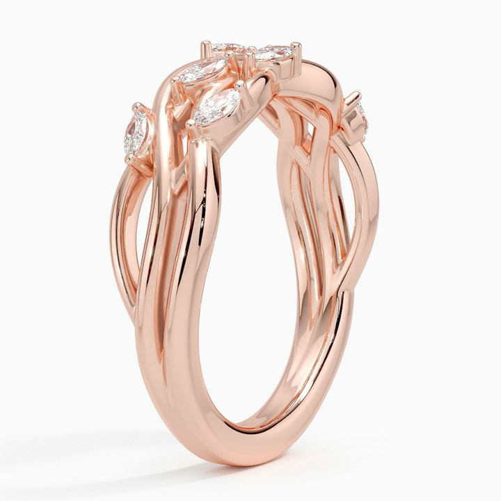 Marquise Diamond Twist Ring, Leaf Vine Gold Ring, Stackable Diamond Band