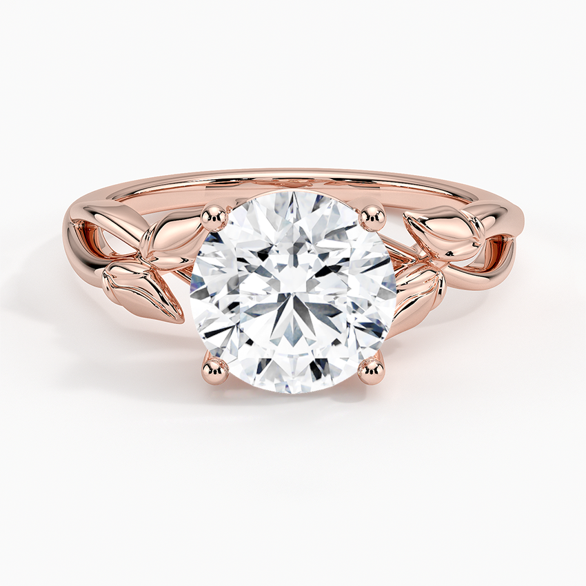 Nature-Inspired Moissanite Engagement Ring, Round Cut Solitaire Leaf Vine Ring, Unique Floral Promise Ring