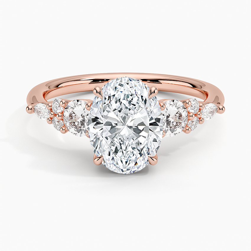 Oval Cut Moissanite Engagement Ring with Side Stones, 3 Stone Diamond Ring in 14K/18K Gold, Rose Gold & White Gold, Vintage Inspired Bridal Ring