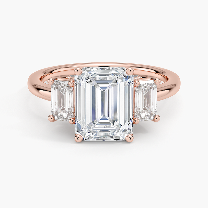 Emerald Cut Diamond Three Stone Engagement Ring, 3 Stone Emerald Cut Ring, Minimalist Luxury Bridal Ring