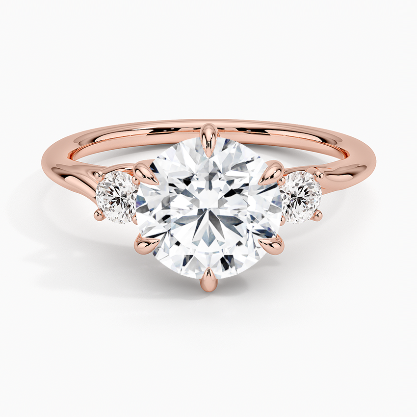Round Brilliant Three-Stone Diamond Engagement Ring, Classic Solitaire with Side Diamonds, Minimalist Luxury Proposal Ring