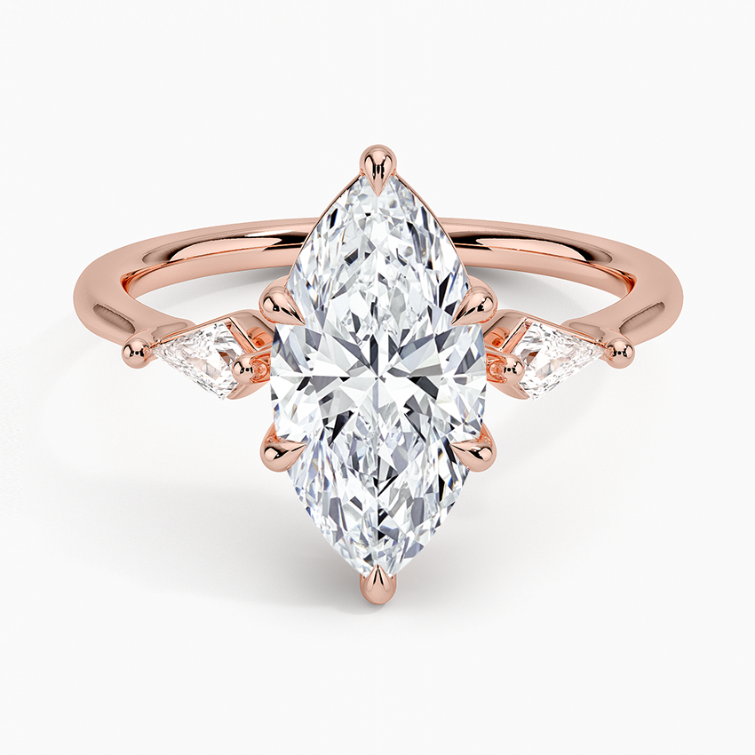 Marquise Cut Diamond Engagement Ring, 3 Stone Ring, Kite Side Diamonds (Copy)