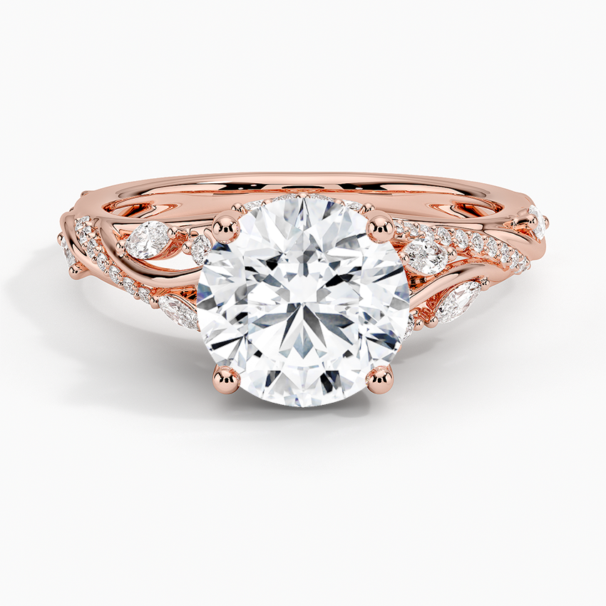 Vintage Leaf Moissanite Engagement Ring, Round Cut Solitaire Diamond Ring, Nature Inspired Bridal Ring